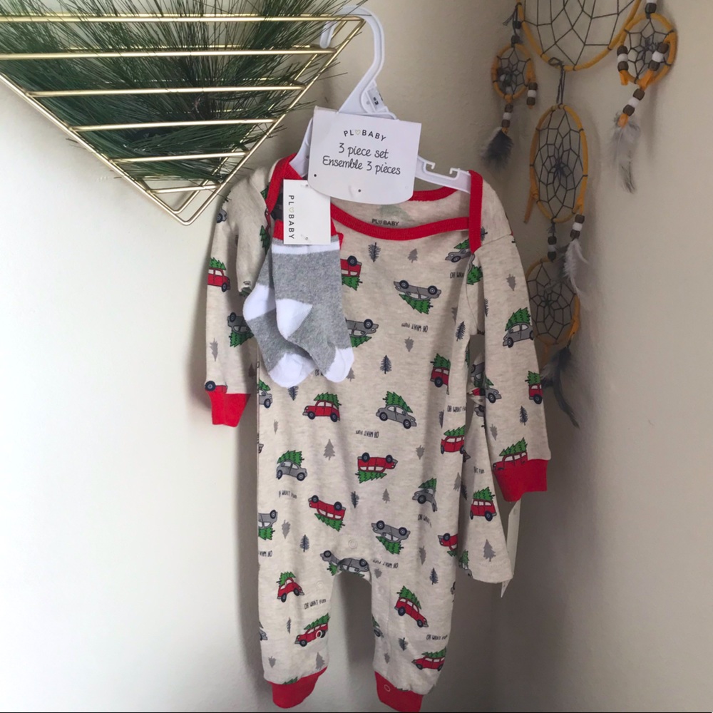 Christmas truck baby pjs with socks and hat